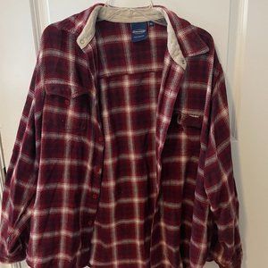 red, white, and black flannel